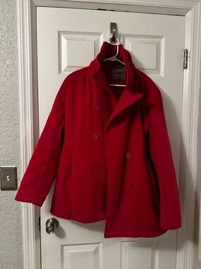 Bright Red Wool-Blend Peacoat